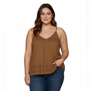 Torrid Linen Pintuck Crop Tank Top with Lace Detail - BNWT